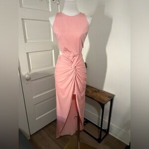 Windsor Blush Pink Front Knot Short Long Open Sides Lined Dress Small Zip-up Y2K